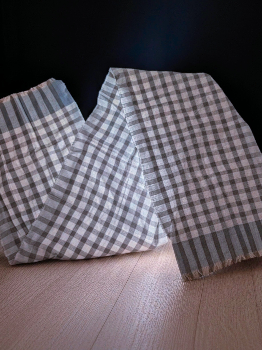 Vintage 90s Achilleas Accessories Greece Cotton Plaid Scarf Blue Gray 15"x72"